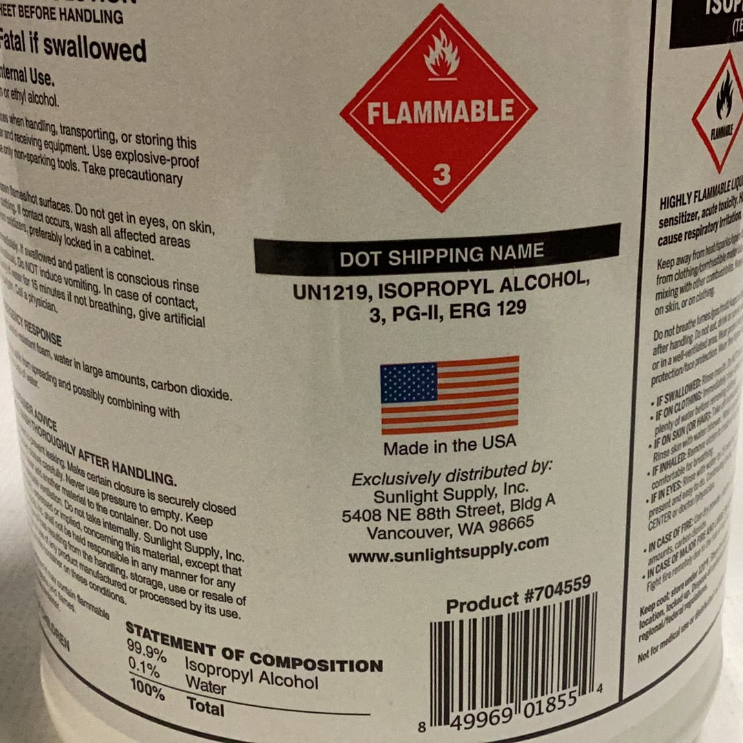 Isopropyl Alcohol (99.9%)-Tech. Grade : 1 Gallon