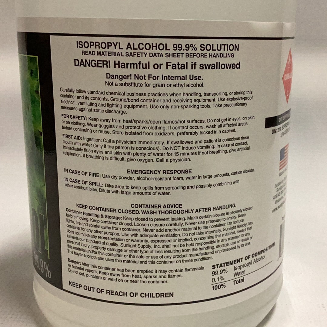 Isopropyl Alcohol (99.9%)-Tech. Grade : 1 Gallon