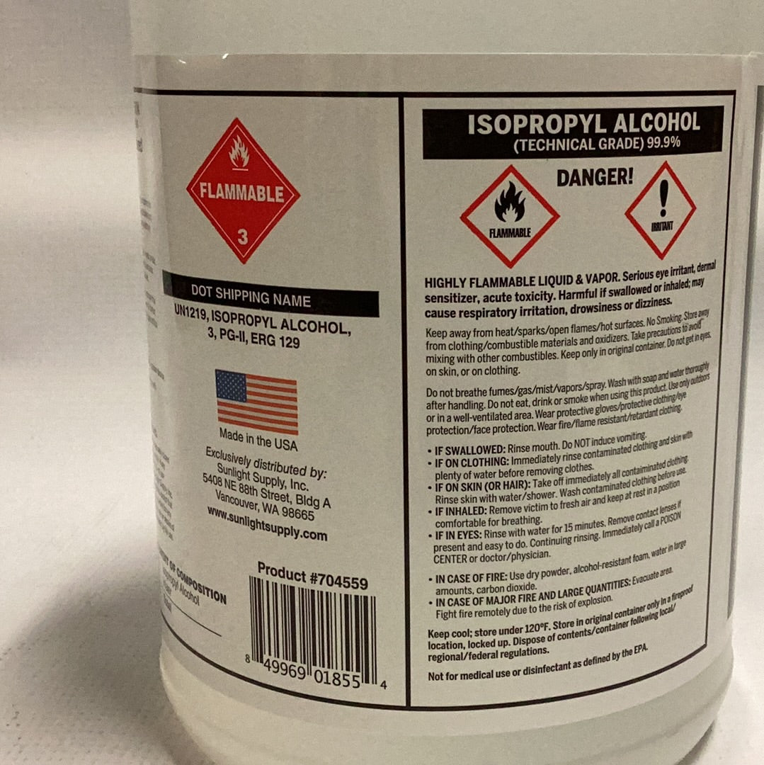 Isopropyl Alcohol (99.9%)-Tech. Grade : 1 Gallon